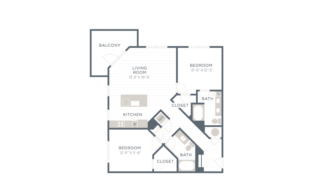 B2-9-A - 2 bedroom floorplan layout with 2 bathrooms and 1182 square feet B2-9-A - 2 bedroom floorplan layout with 2 bathrooms and 1182 square feet