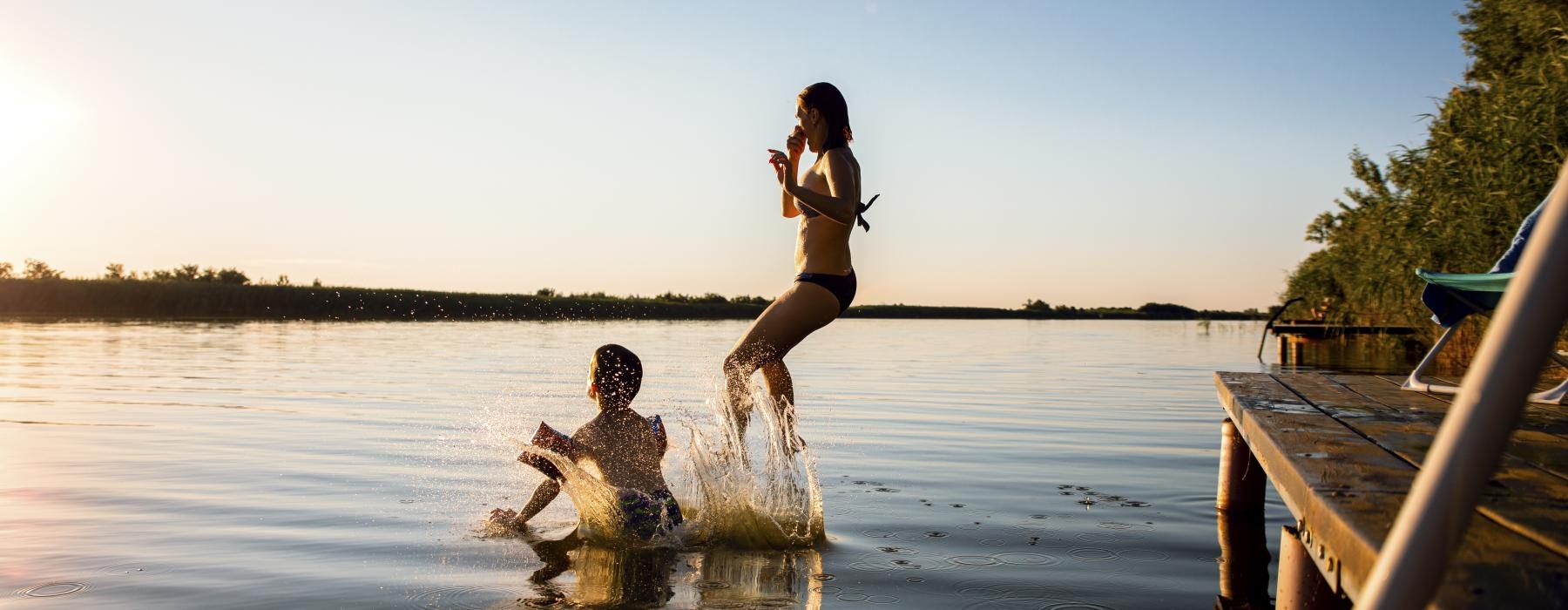 a person jumping into water
