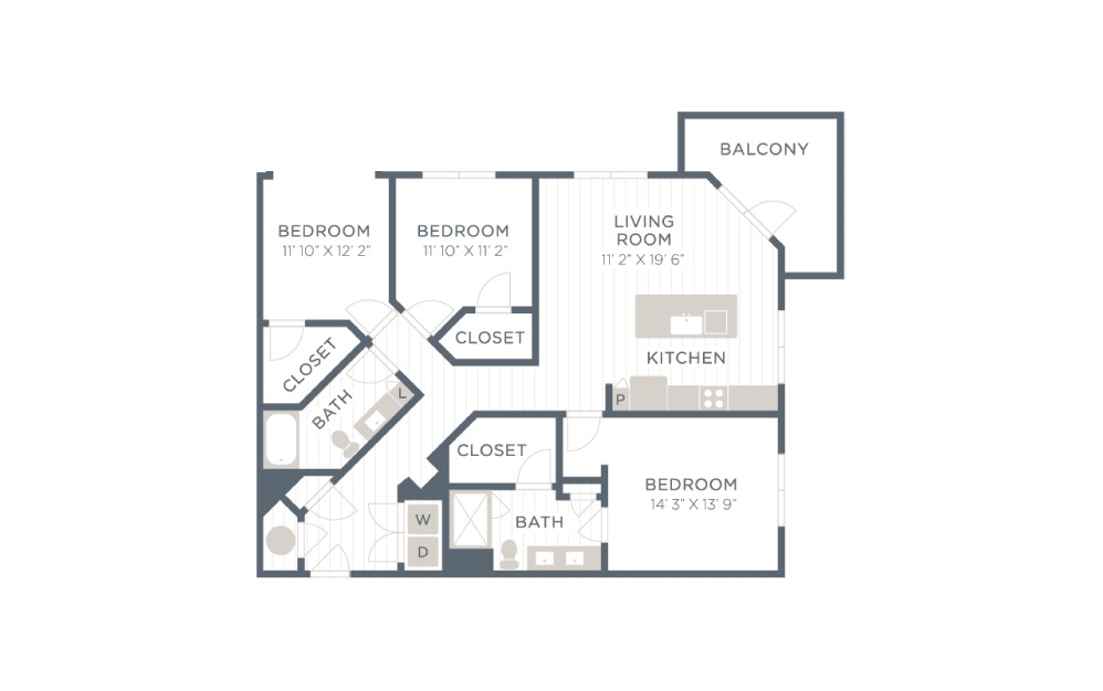 C1-5-A - 3 bedroom floorplan layout with 2 bathrooms and 1429 square feet C1-5-A - 3 bedroom floorplan layout with 2 bathrooms and 1429 square feet