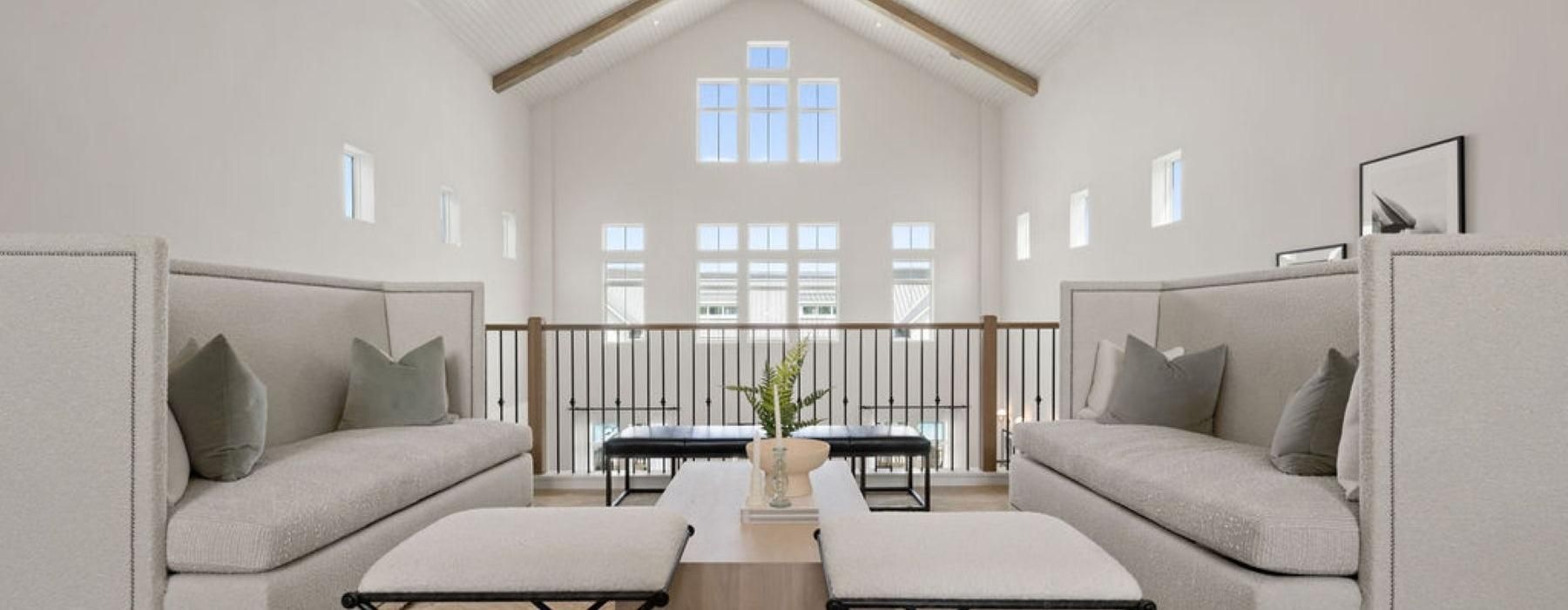 a living room with a balcony